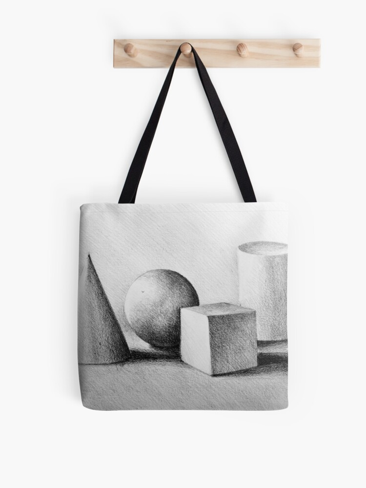 Drawing illustration of still life composition with cylinder, sphere, cube  and cone | Tote Bag