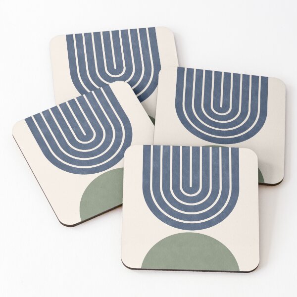Item preview, Mid-century modern art in navy blue and sage green 1 designed and sold by ArticraftShop.