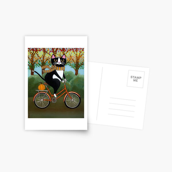 Item preview, Autumn Cat on a Bicycle  designed and sold by KilkennyCat Art.
