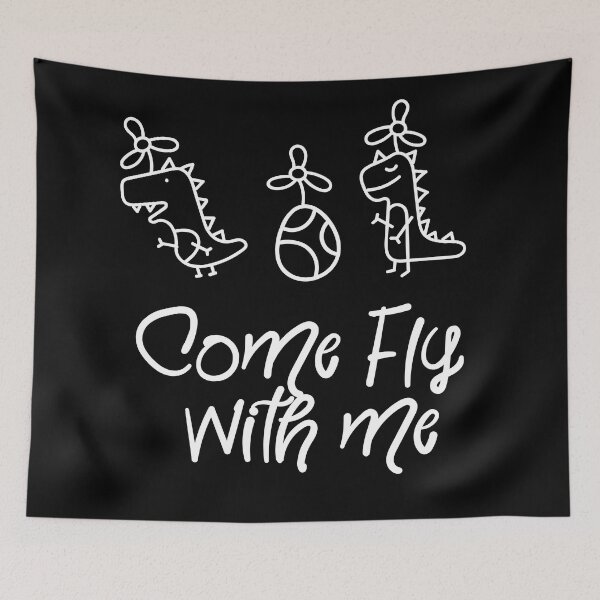 Item preview, Dino Fly Squad  Tyrannosaurus and Stegosaurus with egg  - 'Come fly with me' Cute T-shirt design for kids designed and sold by Ridiculam Toga.