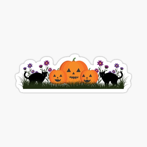 Two black cats with pumpkins and flowers Sticker