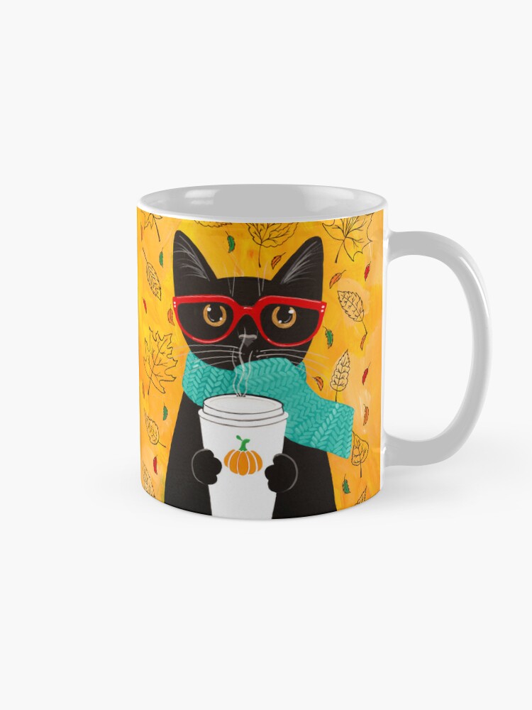 Thumbnail 5 of 6, Coffee Mug, Autumn Pumpkin Coffee Cat designed and sold by kilkennycat.