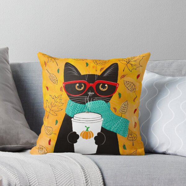 Item preview, Autumn Pumpkin Coffee Cat designed and sold by KilkennyCat Art.