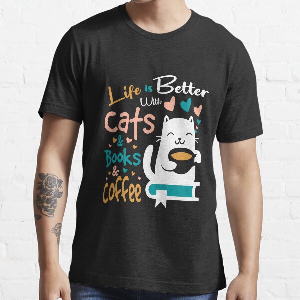 Vista previa del artículo con la obra «La vida es mejor con café Gatos y libros Amante divertido de los gatos», diseñado y vendido por smarayoung.