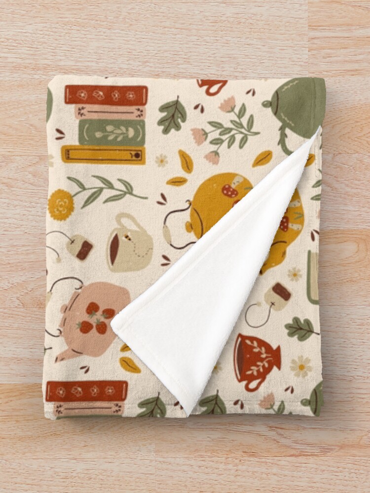 Alternate view of Flowery Books and Tea Throw Blanket