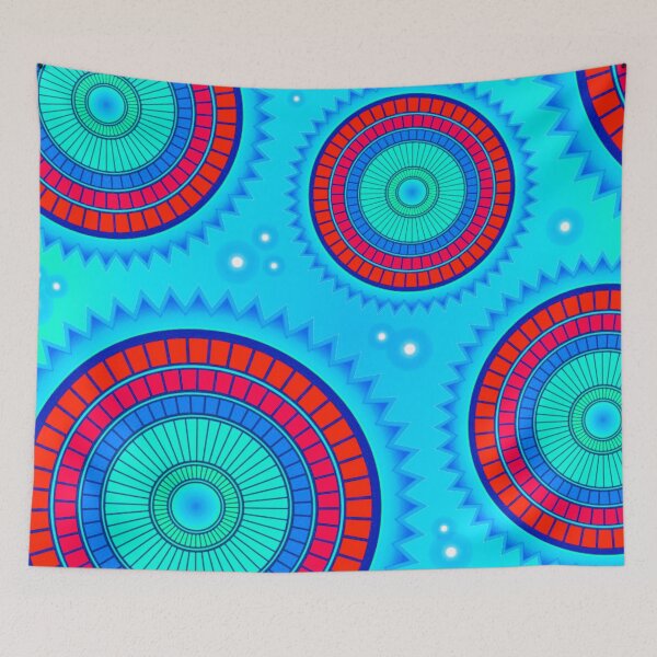 Item preview, Geometric Mandala - Red and Turquoise designed and sold by TotallyRetroArt.