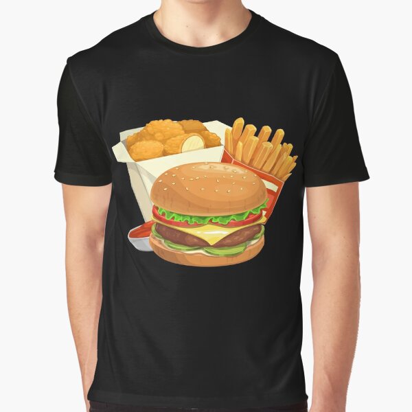 NEW Edgar + Ash Tshirt Blue Hamburger & Fries Pop Art Print Food Sandwich  Mens M