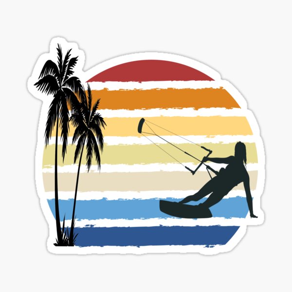 Item preview, Kitesurfing Girl naviguant dans un coucher de soleil de kitesurf rétro designed and sold by Surfer Dave Designs.