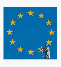Banksy Brexit mural of man chipping away at EU flag Photographic Print