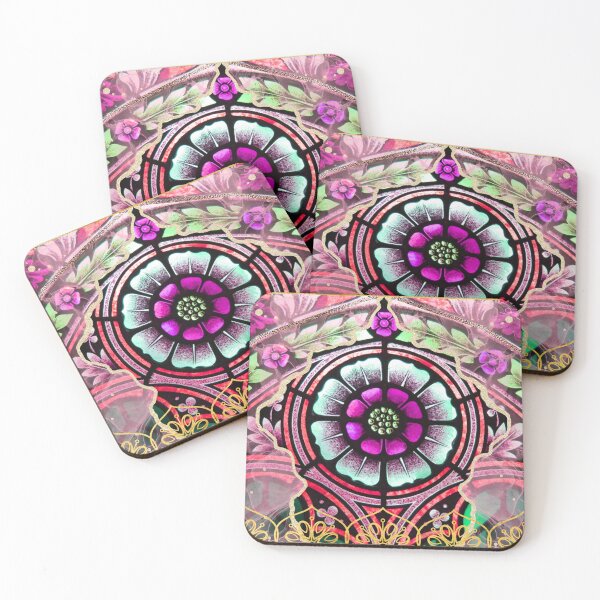 Item preview, Rose Window Stained Glass Pink Gold designed and sold by NonPCTruths.