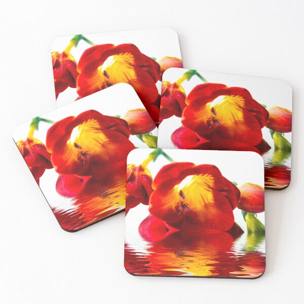 Item preview, Red freesia on white background and water reflection designed and sold by yanzappa.
