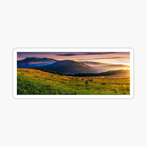 panorama of rural fields in foggy mountains at sunrise Sticker