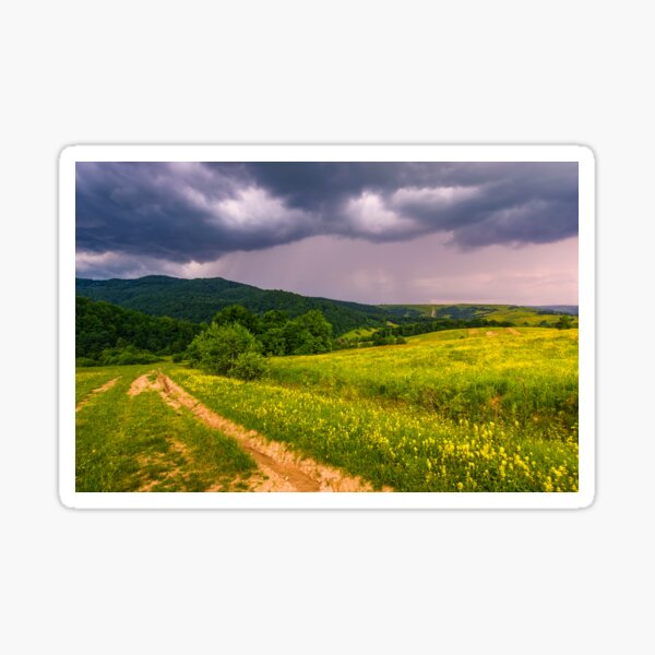 country road through rural fields in mountains summer landscape Sticker