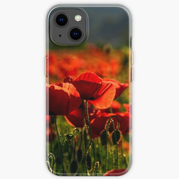 poppy flowers field at sunset iPhone Soft Case