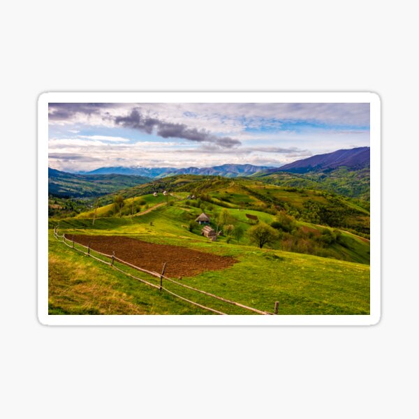 wooden fence on the hillside in Carpathian rural area Sticker