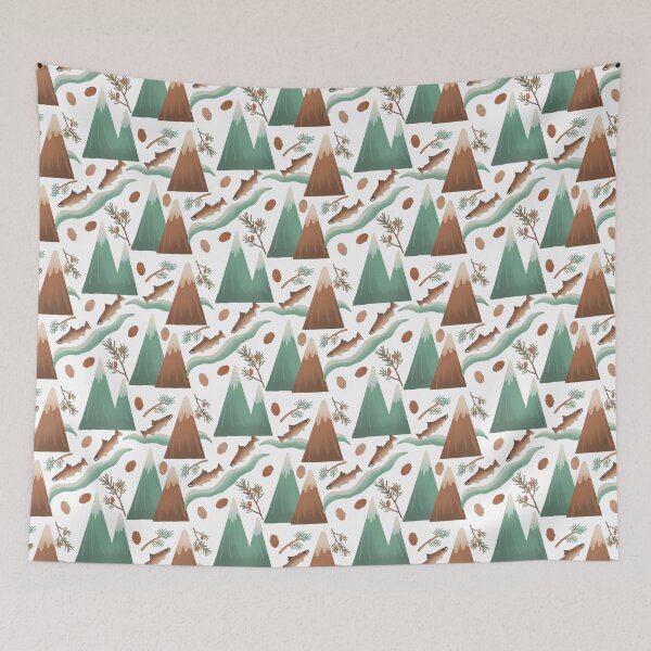 Item preview, Mountains and Salmon PNW Design White designed and sold by Booneb.
