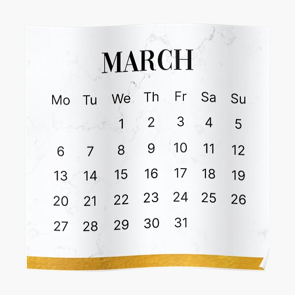 "MARCH 2023 MARBLE CALENDAR" Poster for Sale by annijagr Redbubble