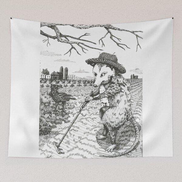 Item preview, Opossum Farmer Pen and Ink Drawing  designed and sold by ChalkleyMatlack.