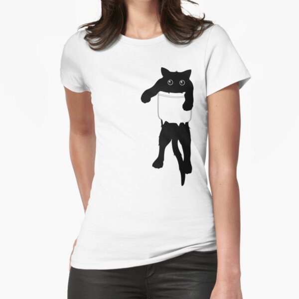 Hang loose black cat pocket art Fitted T-Shirt