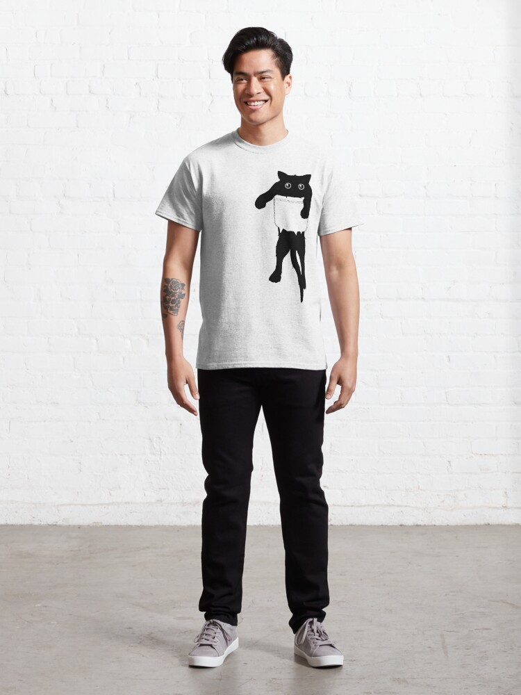 Alternate view of Hang loose black cat pocket art Classic T-Shirt