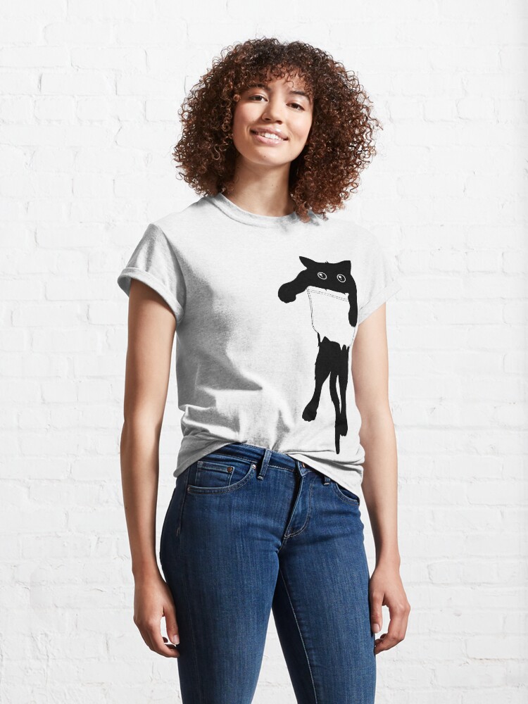 Alternate view of Hang loose black cat pocket art Classic T-Shirt