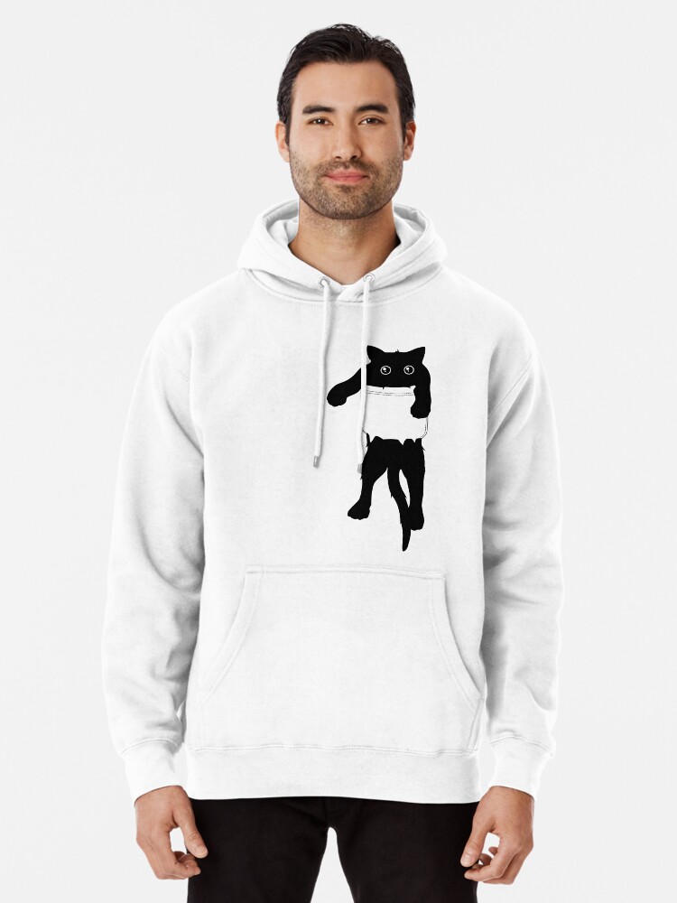 Cuelgue arte de bolsillo de gato negro suelto Sudadera con capucha