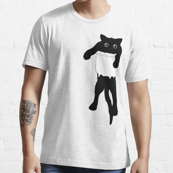 "Hang loose black cat pocket art" Tshirt for Sale by masatomio Redbubble cat tshirts