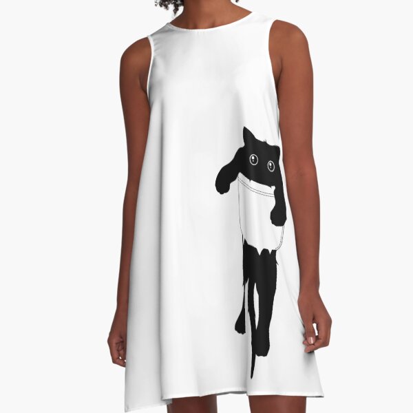 Hang loose black cat pocket art A-Line Dress