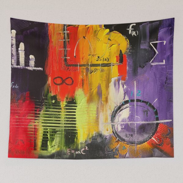 Item preview, abstract oil painting with bright colors and math symbols embedded into the design. - WelshDesigns designed and sold by welshdesigns.