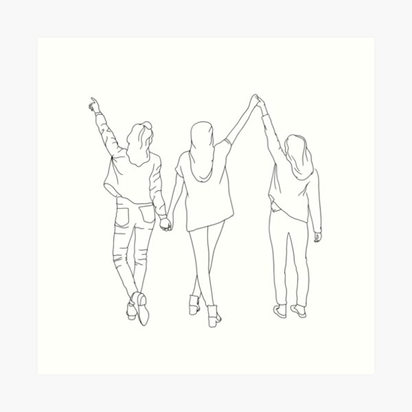 Premium Vector  Sketch of three teens students walking together outdoors