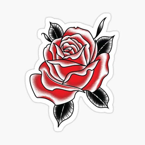 Tattoo style red rose with black outlines v3 Vector Image
