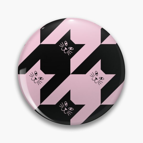 Catstooth Black and Pink Cat Houndstooth Pattern Pin