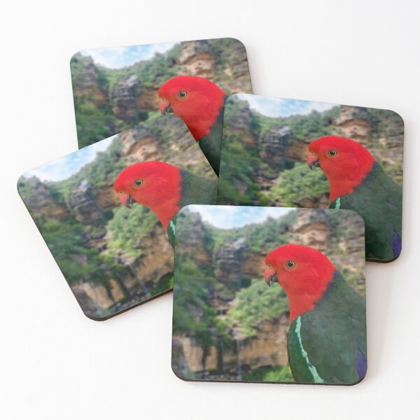 Item preview, Beautiful Red King Parrot, stunning Australian Bird, backdrop Wentworth Falls, Blue Mountains Australia designed and sold by Orianah.