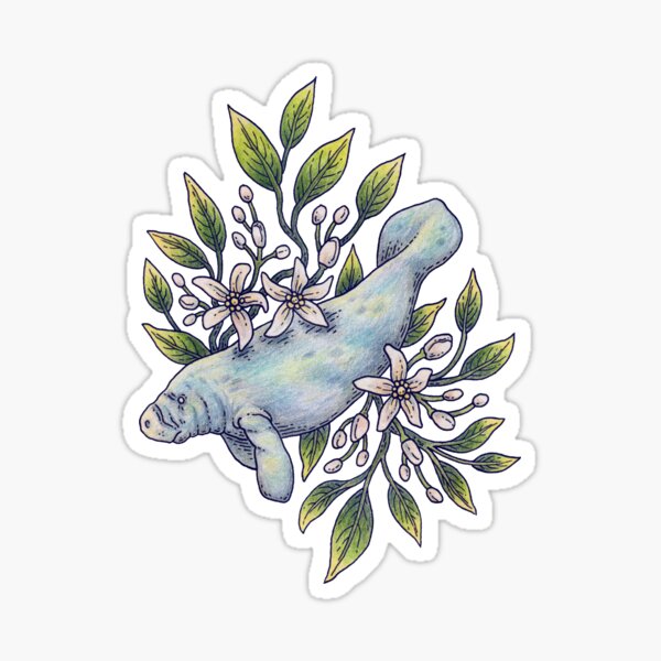 Item preview, Orange Blossom Manatee | Ocean Tropical Art designed and sold by OMEGAFAUNA.