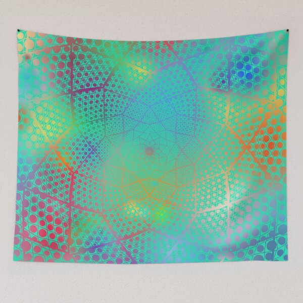 Item preview, Multicolor Dot Lotus Mandala Turquoise Background designed and sold by RayneMoonchild.