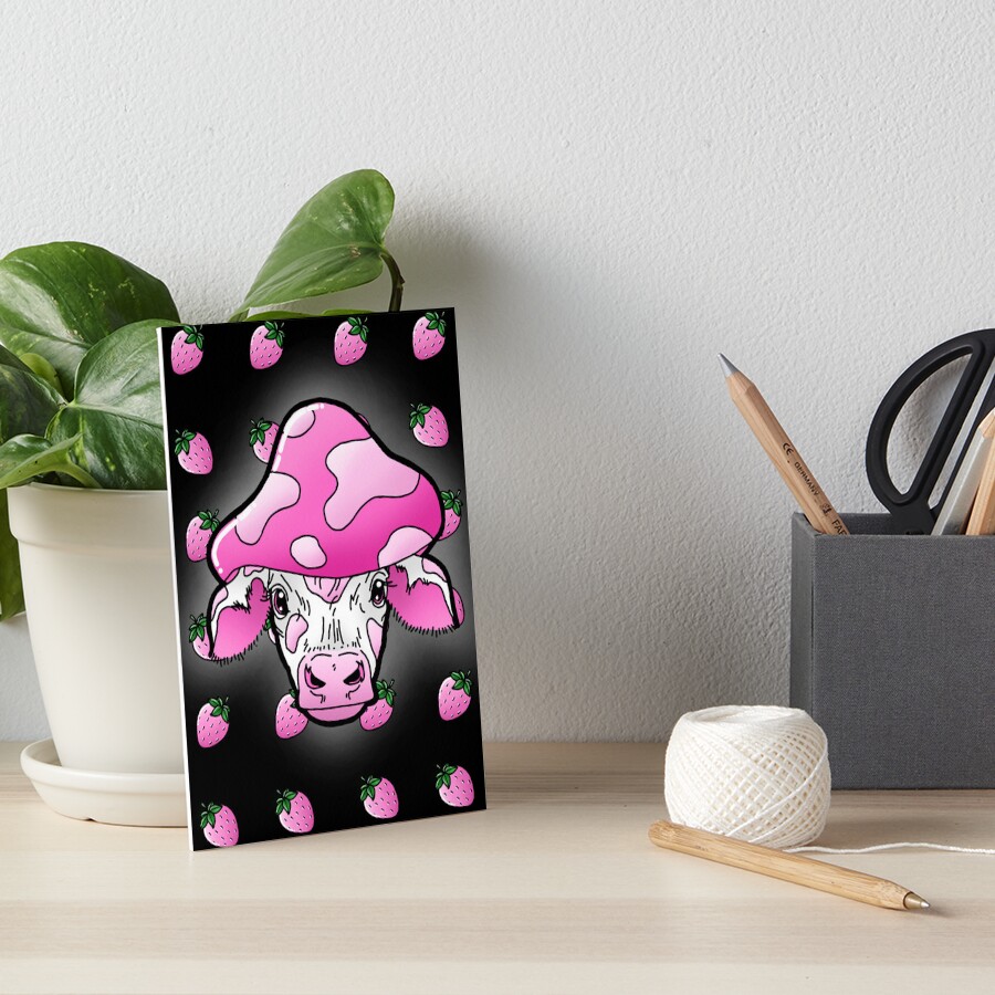 "Strawberry Mushroom Cow Design with Background " Art Board Print for