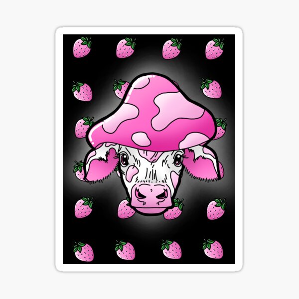 Strawberry Mushroom Cow Design With Background Sticker For Sale By Vividpaigesart Redbubble