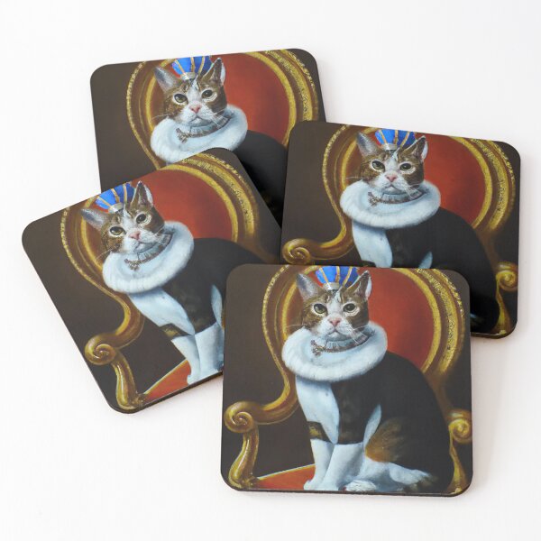 Item preview, King cat portrait oil painting royal cat with crown on a throne Cute Cat designed and sold by AnimalCutness.