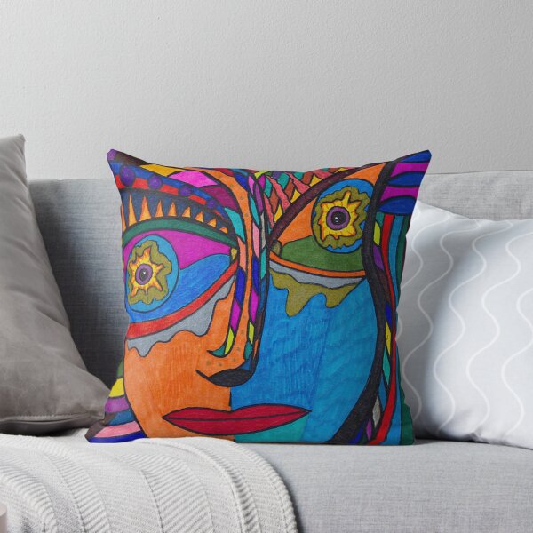 Item preview, Funky Abstract Style Art Face with Dots and Stripes Throw Pillow for decoration and gift for mom, mum, mummy designed and sold by THASSON.