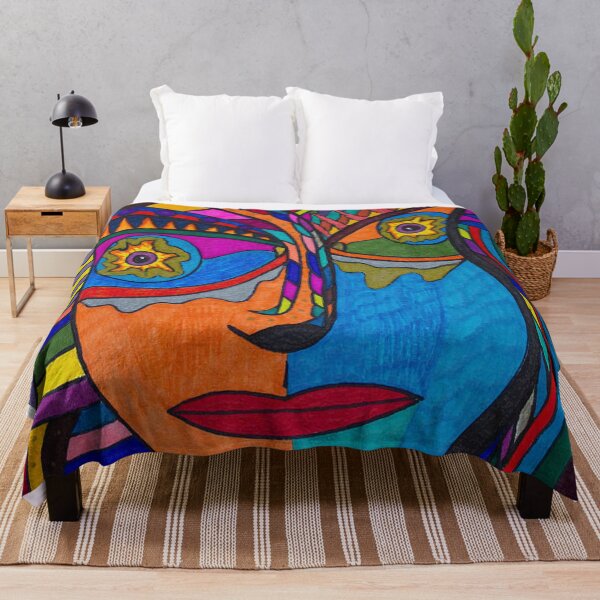 Item preview, Funky Abstract Style Art Face with Dots and Stripes Throw Pillow for decoration and gift for mom, mum, mummy designed and sold by THASSON.