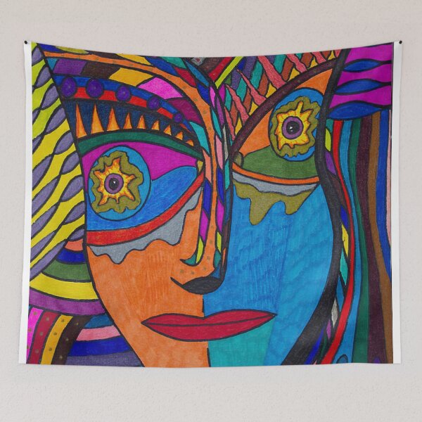 Item preview, Funky Abstract Style Art Face with Dots and Stripes Throw Pillow for decoration and gift for mom, mum, mummy designed and sold by THASSON.