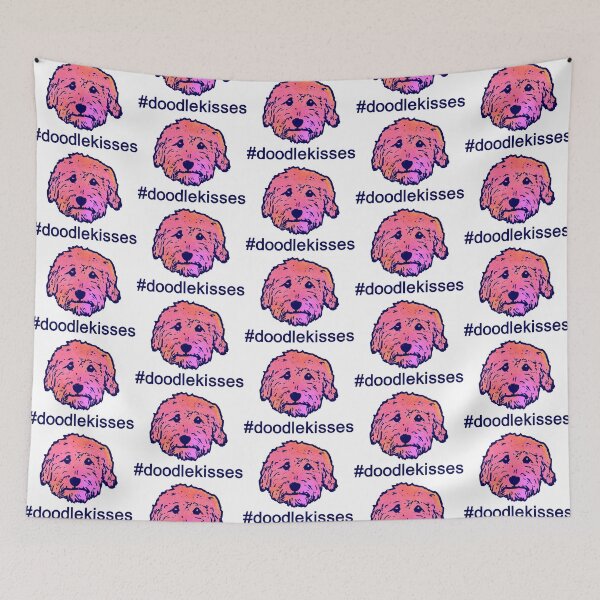 Item preview, #doodlekisses #doodlelove - goldendoodles, labradoodles, aussiedoodles in pink watercolor and navy blue designed and sold by smooshfaceutd.
