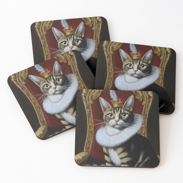 Item preview, King Cat portrait oil painting royal cat with feather crown on throne Cute Cat designed and sold by AnimalCutness.
