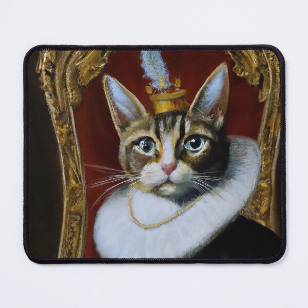 Item preview, King Cat portrait oil painting royal cat with feather crown on throne Cute Cat designed and sold by AnimalCutness.