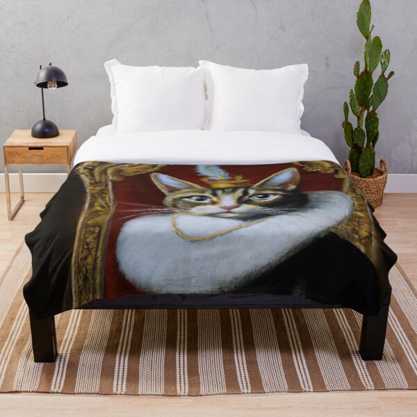 Item preview, Rey Gato retrato pintura al óleo gato real con corona de plumas en el trono Gato lindo designed and sold by AnimalCutness.