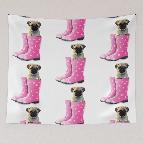 Item preview, Funny Pug in a Pink Wellington Boot designed and sold by Bubble-Designs.