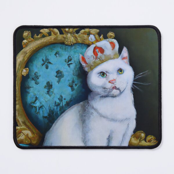 Item preview, Oil Painting White Cat King Crown Thrown Funny Cat designed and sold by AnimalCutness.