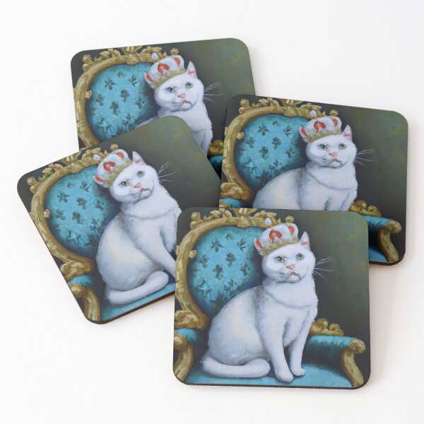Item preview, Oil Painting White Cat King Crown Thrown Funny Cat designed and sold by AnimalCutness.