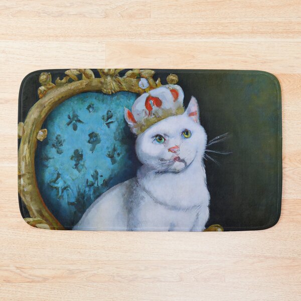 Item preview, Oil Painting White Cat King Crown Thrown Funny Cat designed and sold by AnimalCutness.