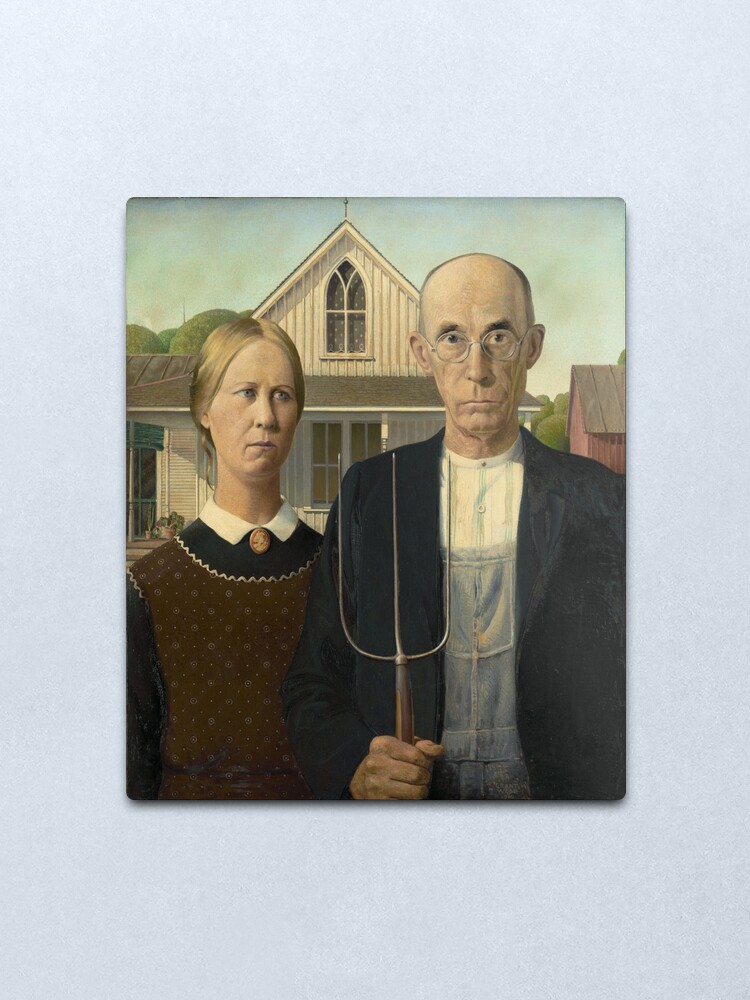Painting American Gothic By Grant Wood Metal Print By Alexklp Redbubble